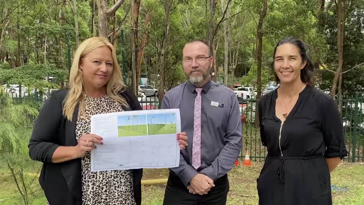 Mayor Peta Pinson with Hastings Secondary College Westport campus deputy principal Greg Ferrett and council's natural resources manager Blayne West.