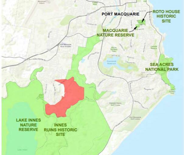 The area purchased by the NSW government in red.