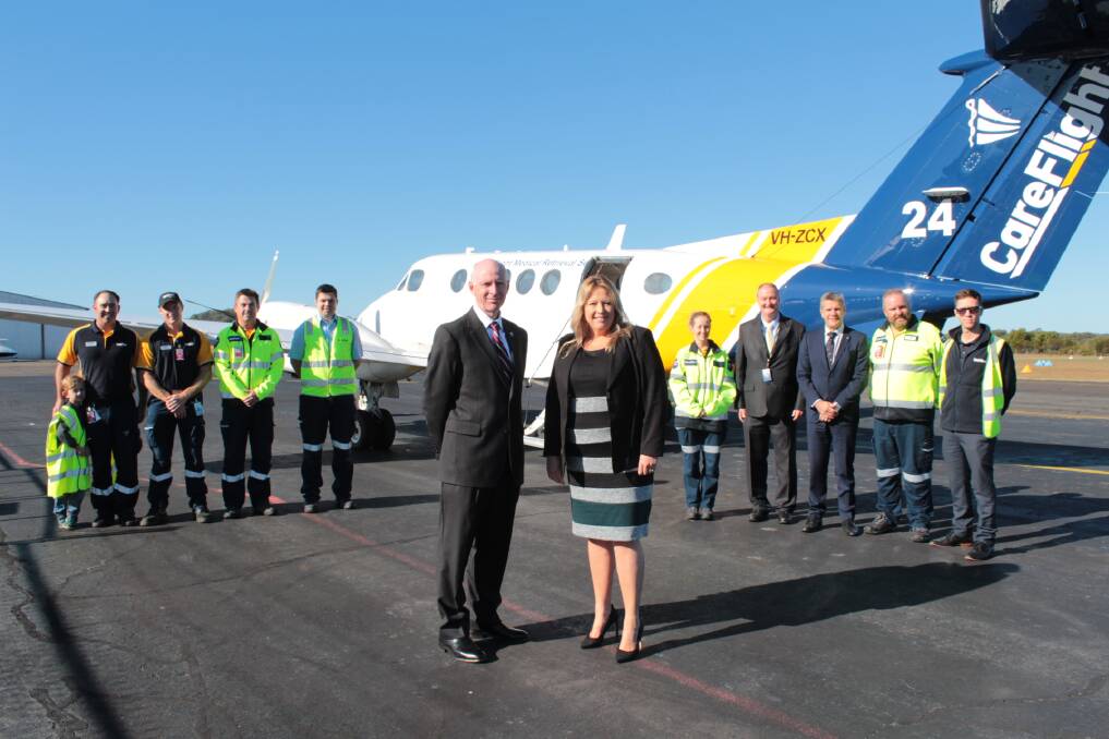 Service has landed: CareFlight's CEO Mick Frewen with Port Macquarie-Hastings mayor Peta Pinson at the service's airport base.