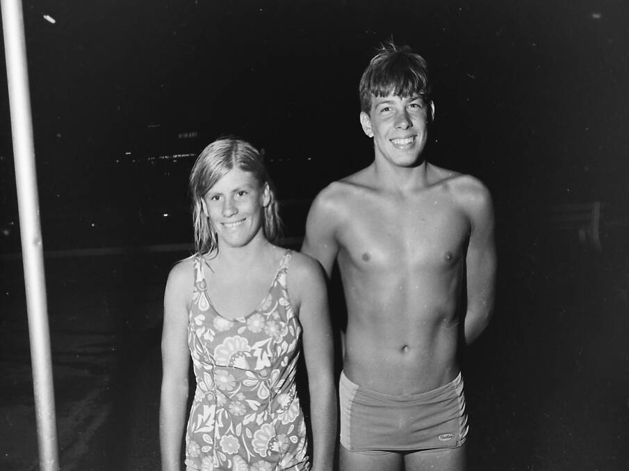 Swimming record holders Amanda Banes and Alan Witchard, 1971
