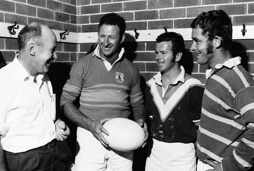 Final game: Football Club President Basil Borger with Harry Wells, Paul McEvoy and John Edwards, 1970