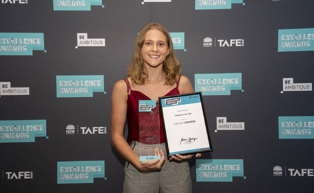 High achiever: Matilda Edwards was recognised for their academic achievement and positive work ethic at the TAFE NSW Excellence Awards.