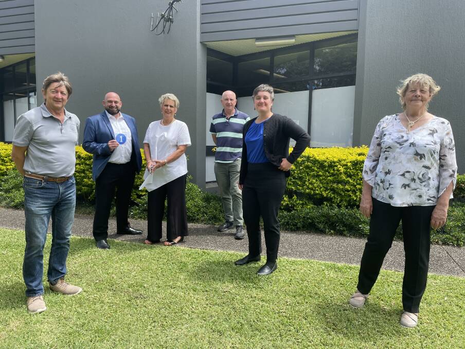 In the running: Some of the candidates for the Port Macquarie-Hastings Council election awaiting the ballot draw on Thursday were Kingsley Searle, Nik James Lipovac, Kerry Fox, Greg Freeman, Rachel Sheppard and Lisa Intemann.