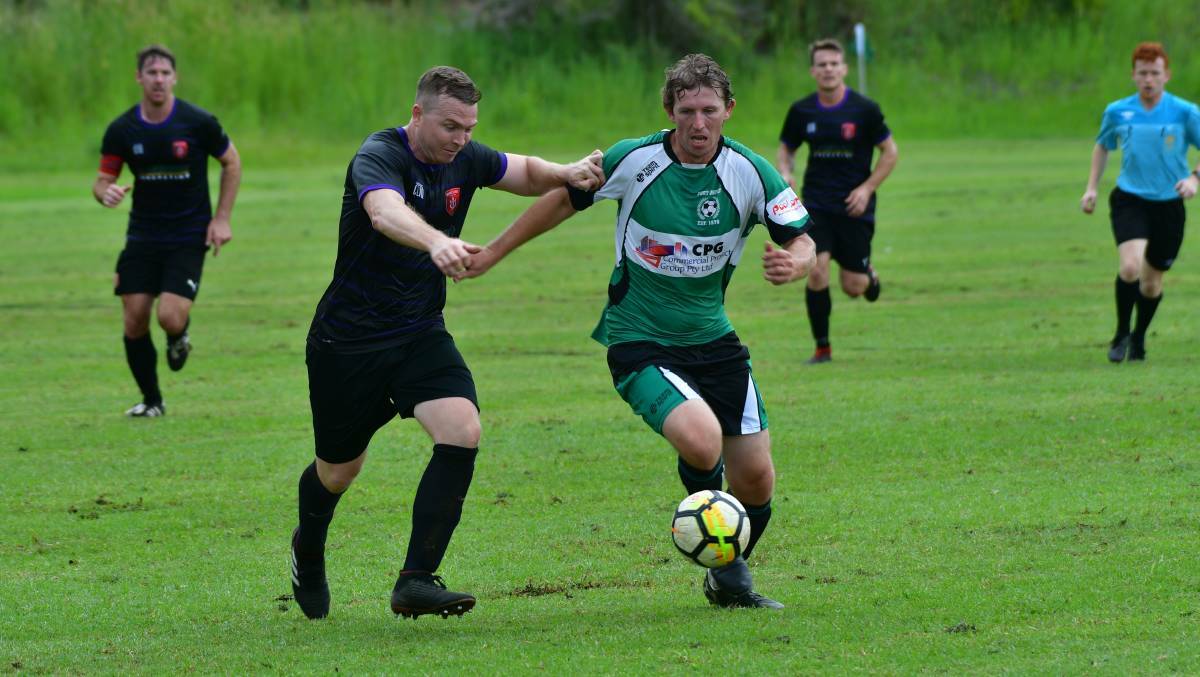 Port United's Matt Broderick found the back of the net in their 3-2 trial loss to Wallsend in a pre-season match earlier this year. Photo: Paul Jobber
