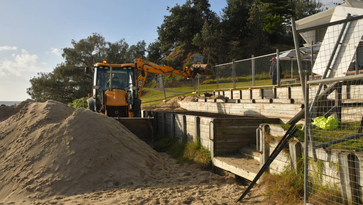 Works have commenced on Town Beach to replace deteriorating timber decking. Photo: Ivan Sajko.