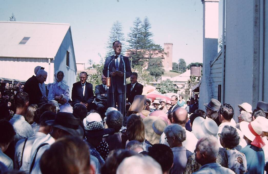 Frank Manser at the microphone during the speeches at the Museums official opening in 1960