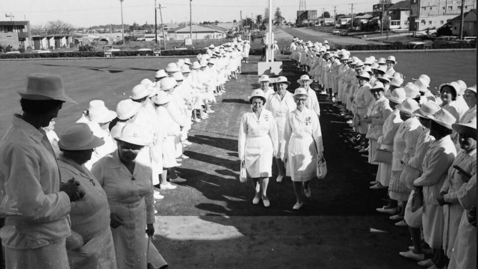 The official party at the opening of the Port Macquarie Womens Bowling Clubs 17th annual carnival, 1971
