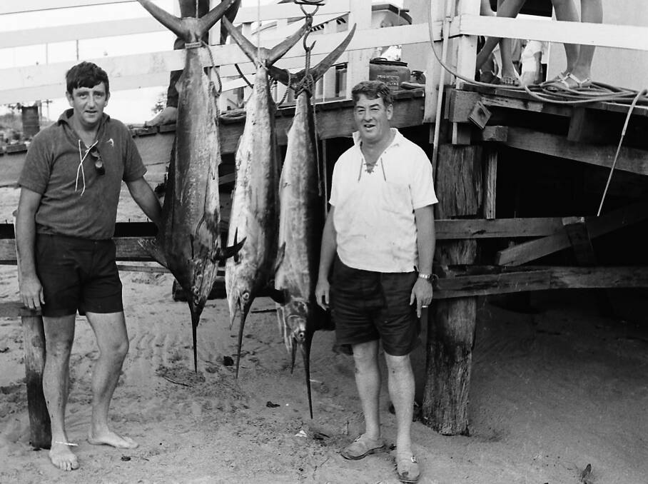 John Dulhunty and Peter Bennett with their Marlin catch, 1970.