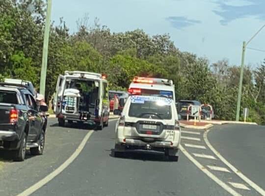 The accident on Matthew Flinders Drive, Port Macquarie. Photo: Debra Gale.