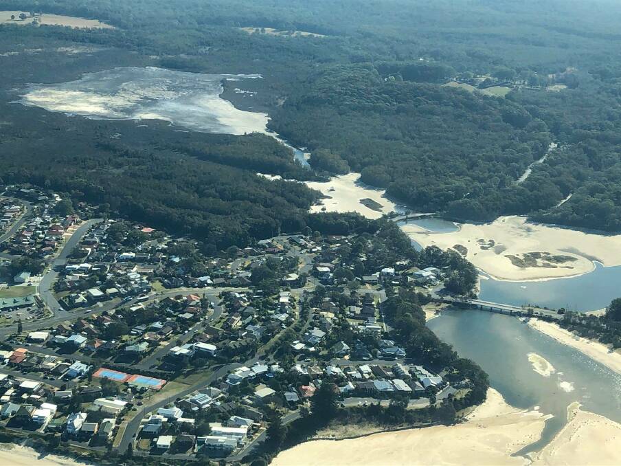 Colin Creighton and Revive Lake Cathie board member Kate Aston did a flyover Lake Cathie this week. Photo: Revive Lake Cathie.