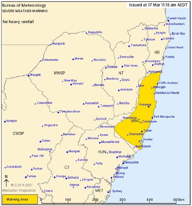 Heavy rain cell and flood watch warning for Mid North Coast