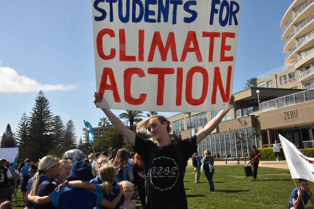 Man on a mission: Patrick Rudd stands tall at this year's School Strike 4 Climate Action. Photo: Carla Mascarenhas