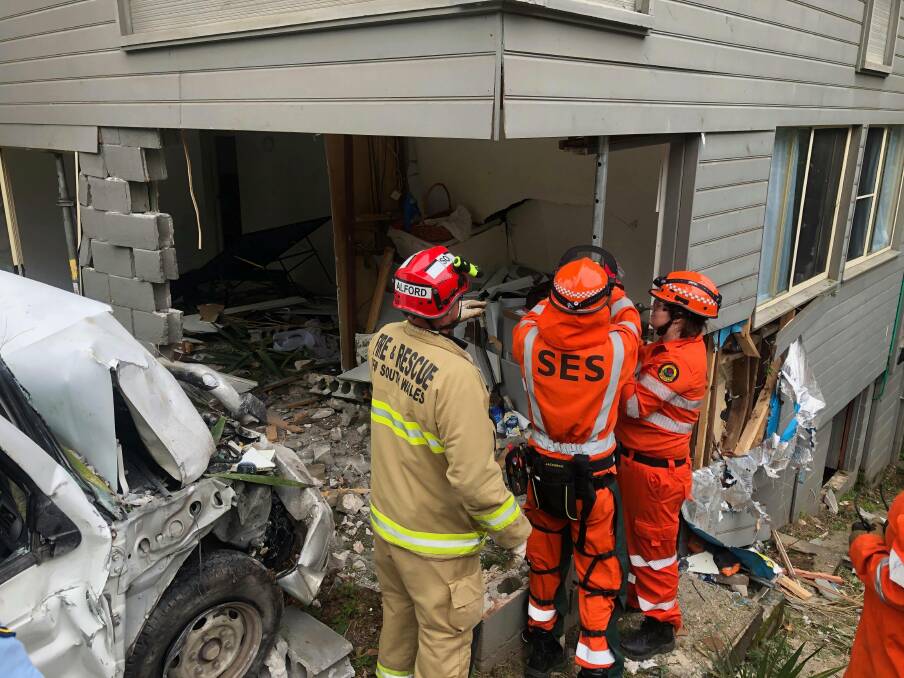 Crash: The driver of the vehicle was trapped briefly before being released by Fire and Rescue and SES crews.