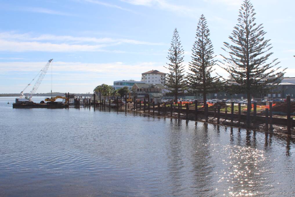 Works on the new commercial wharf in Port Macquarie are progressing.