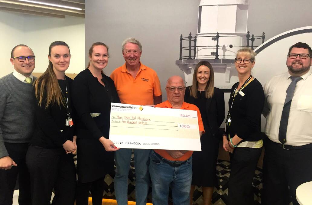 David Hearle, Jessica Boswell, Rebecca Lewis, Dennis Woods, Joe Meredith, Alicia Wilson, Julie Chambers and Bruce Macleod who all attended the cheque presentation.