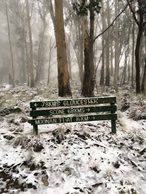 The first dumping of snow for the year at Barrington Tops. Image Courtesy of Moonan Cottage on Barrington Coast Facebook page.