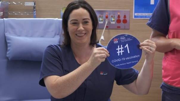 Mid North Coast Local Health District's COVID-19 Vaccination Hub nursing unit manager Clare Scullion was the first to receive the vaccine in Coffs Harbour.