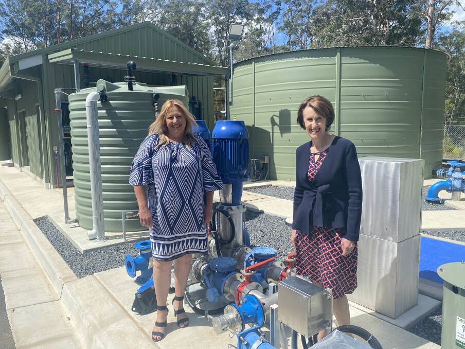 Flowing: Mayor Peta Pinson and Member for Port Macquarie Leslie Williams at the Telegraph Point sewerage treatment plant.