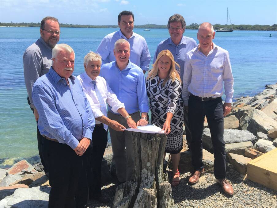 Team effort: Acting Prime Minister Michael McCormack, mayor Peta Pinson, Member for Cowper Pat Conaghan, council staff and Town Centre Master Plan sub committee members.