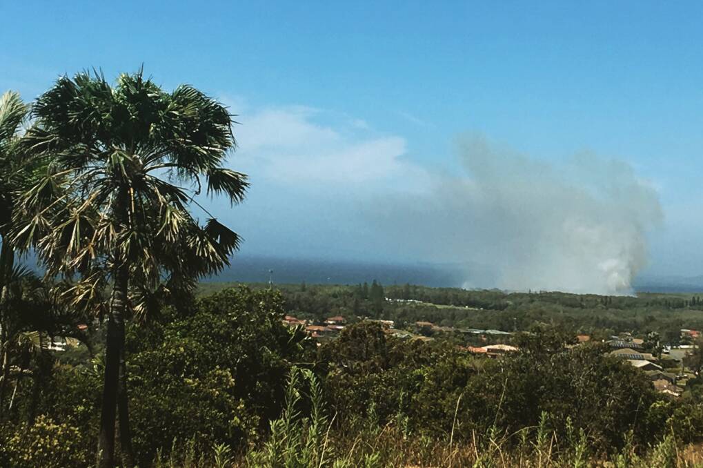 The view of the Elkhorn Trail fire from Transit Hill, Port Macquarie.