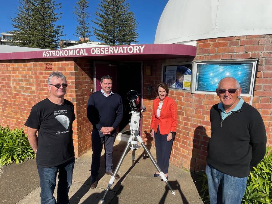 Port Macquarie Astronomical Association president Robert Brangwin with vice president Chris Ireland, Federal Member for Cowper Pat Conaghan and Member for Port Macquarie Leslie Williams.