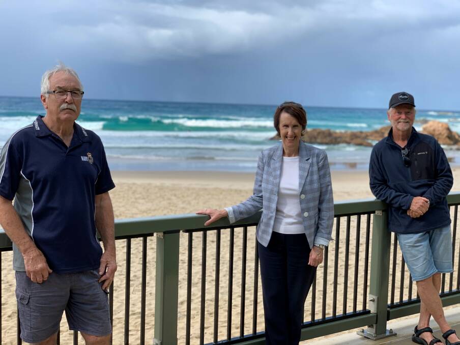 Port Macquarie Surf Club Club President Rick Rolfe, Leslie and Committee member Peter Fox.
