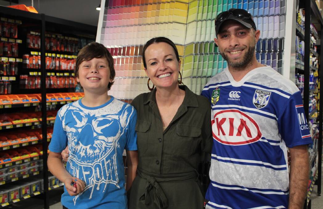 Star quality: Tazm'n and Nick Ward of Kempsey enjoy a meet and greet with star of The Block Debbie Saunders in the Home Hardware division of Hastings IGA.