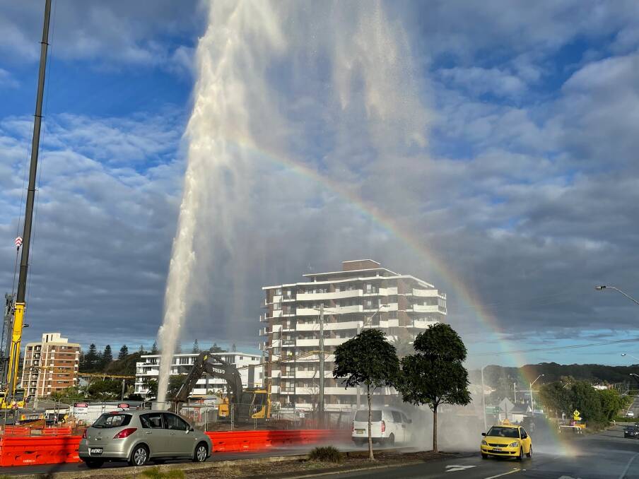 The burst water main at the top end of Lord Street. Photo: Tracey Fairhurst.