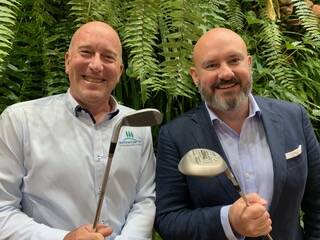 Port Chamber of Commerce, Executive Officer, Mark Wilson, and Dr Darin Ballard, Port Macquarie Orthodontics, are all smiles about sponsoring the 2020 Port Chamber Golf Day.