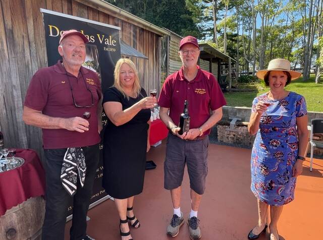 Ron Hankin cellar manager with mayor Peta Pinson, president David Horn and Member for Port Macquarie Leslie Williams at the launch of the Douglas Vale bicentenary limited edition port, Portobella.