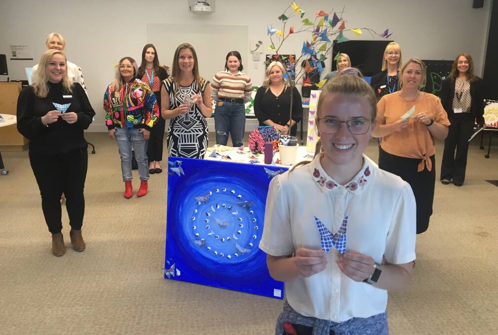 Community effort: Ashley Whittington launches the Butterflies for Mental Health exhibit at Charles Sturt University in Port Macquarie.
