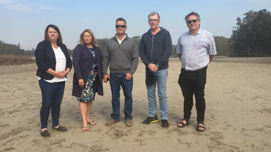 Sad times: Revive Lake Cathie's Danielle Maltman, mayor Peta Pinson, former Cr Mike Cusato, Cr Justin Levido and Cr Peter Alley at Lake Cathie.