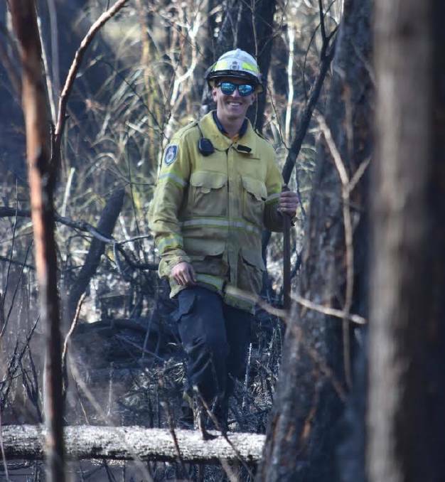 Liam Birrer missed an HSC exam to help battle the fire front at Lake Cathie.