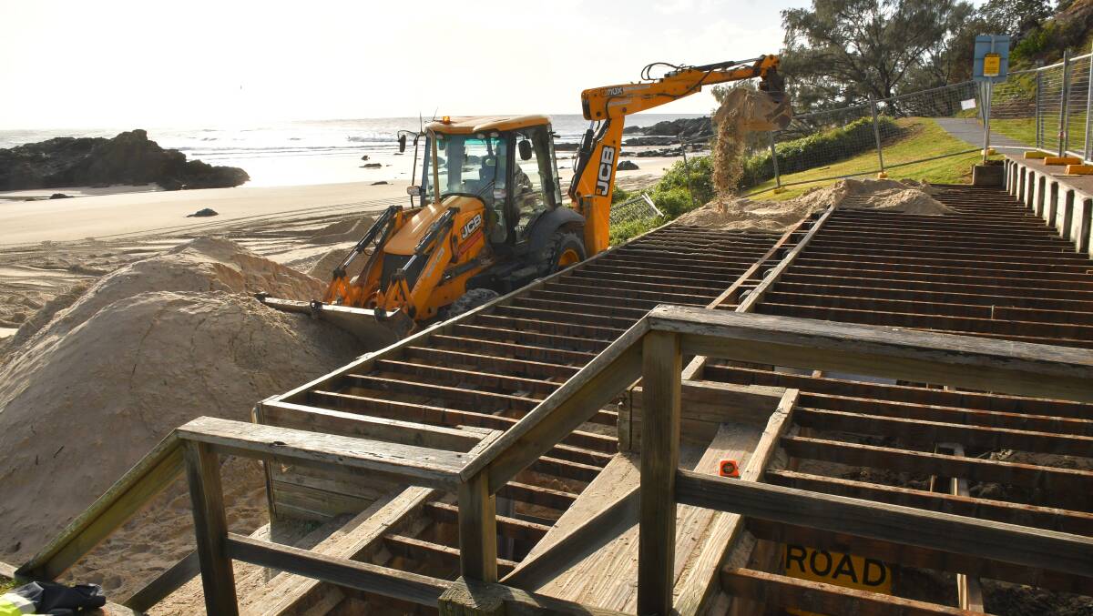 Works have commenced on Town Beach to replace deteriorating timber decking.