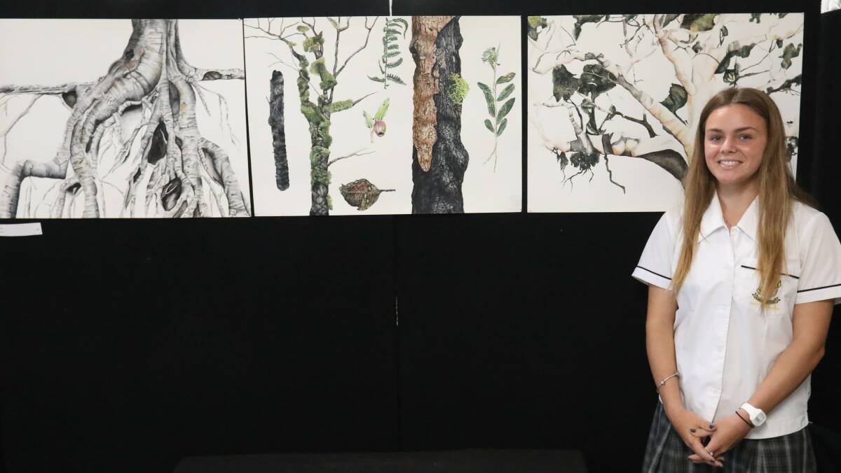 Nominated for ArtExpress: Sierra Cummins with her watercolour paintings of a bushfire-affected landscape.