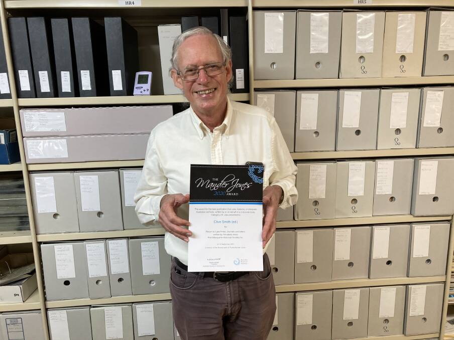 Honour: The Port Macquarie Historical Society's publication Return to Lake Innes has won its author, Clive Smith, the 2020 Mander Jones Award for best publication that uses and interprets Australian archives.