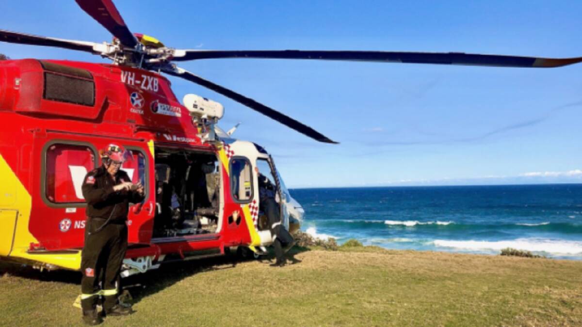 The Westpac Rescue Helicopter on scene at Hat Head.