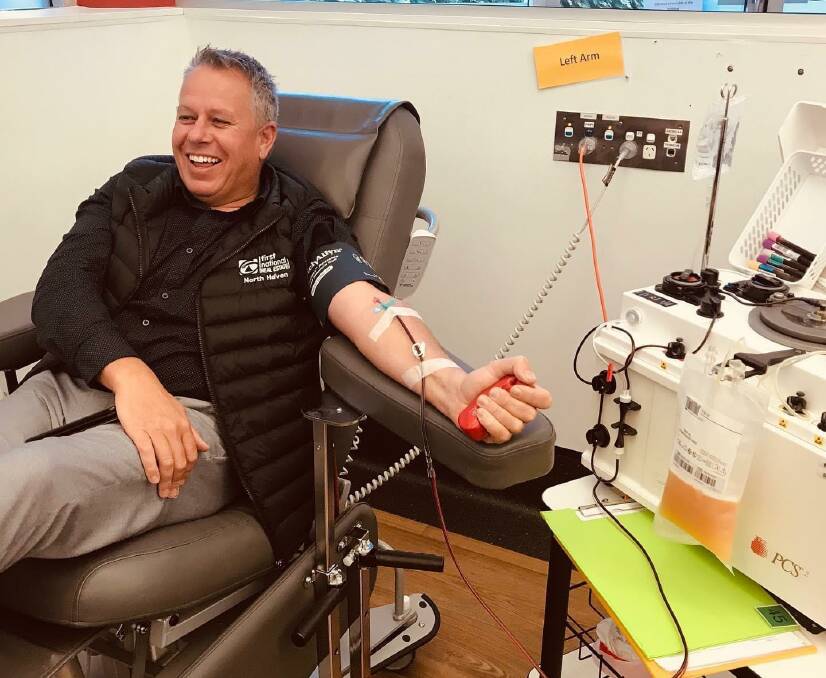 Stewart O'Brien is donating as part of the Port Macquarie real estate blood challenge, which sees businesses including Elders Lifestyle Group roll up their sleeves to boost blood stocks. 