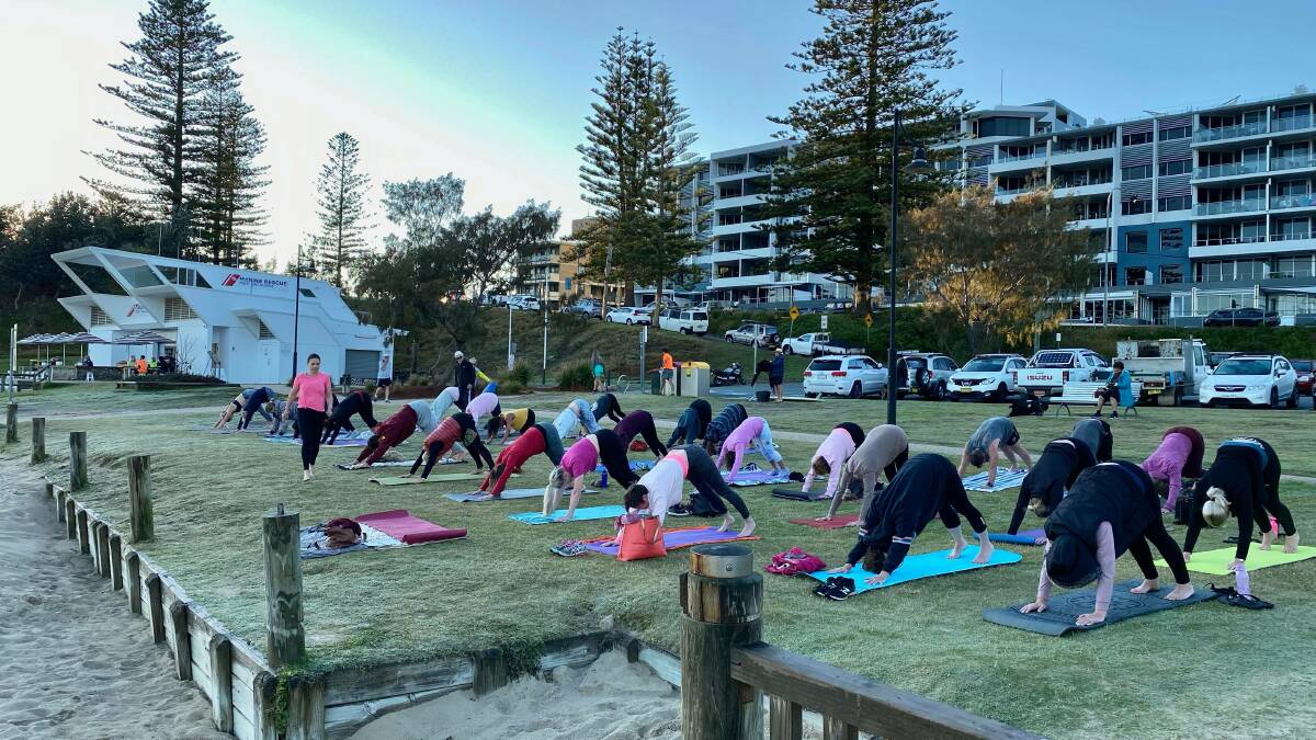 Toni Wright and her fundraising yoga class on Town Beach.