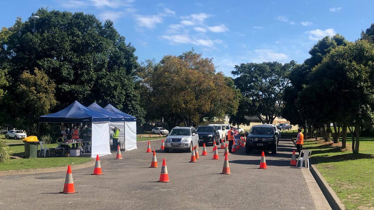 The drive-through testing clinic at Kempsey's Riverside Park.