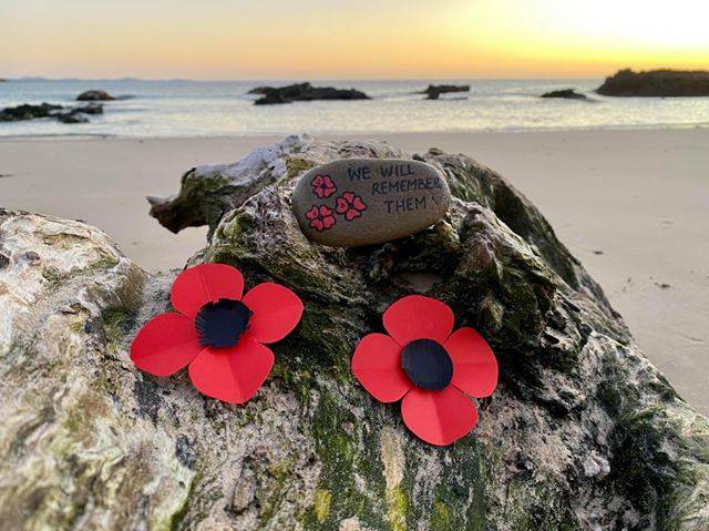 A message for everyone at Town Beach as dawn breaks on Anzac Day in 2020. Photo Robyn Sefton.