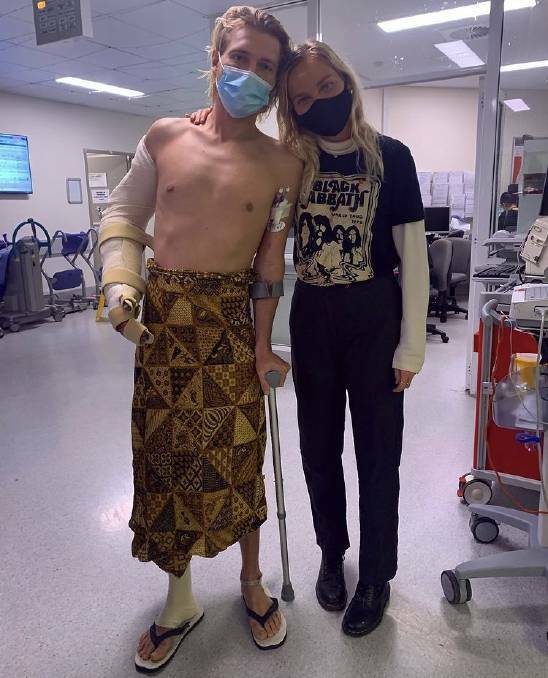 Joe Hoffman and girlfriend Louisa Anderson at John Hunter Hospital in Newcastle, photo Instagram.