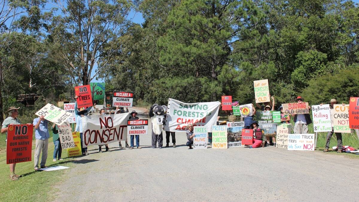 A group of concerned residents gathered at the Herons Creek sawmill near Port Macquarie calling for an end to industrial logging in the NSW native forests.