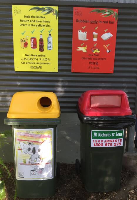 Recycling message: Students from 12 schools in Port Macquarie were invited to design posters for the recycling bins at the Port Macquarie Koala Hospital. The artwork now adorns the bins at the hospital together with instructions in several languages to guide visitors on what to recycle.
