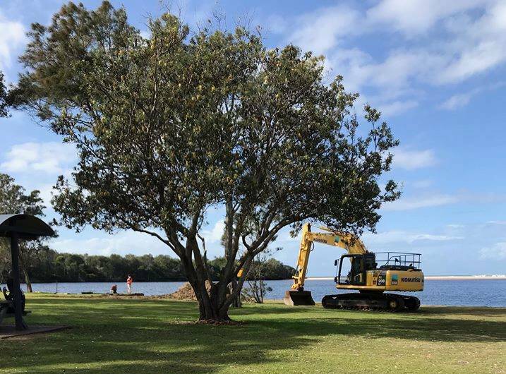 Preparations: Equipment arrives at the lake to start dredging works on Monday, May 21. Photo: Lake Cathie on Facebook.
