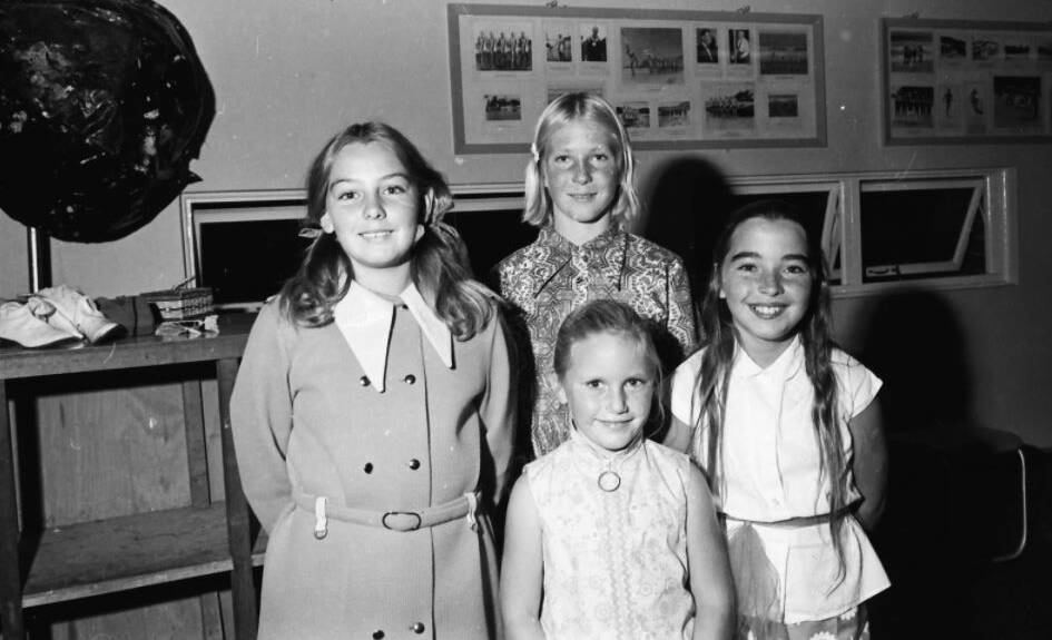 Mermaids, Robyn Hodge, Elizabeth Brien, Sally Jenner and Janelle Bowden at the presentation night, 1971