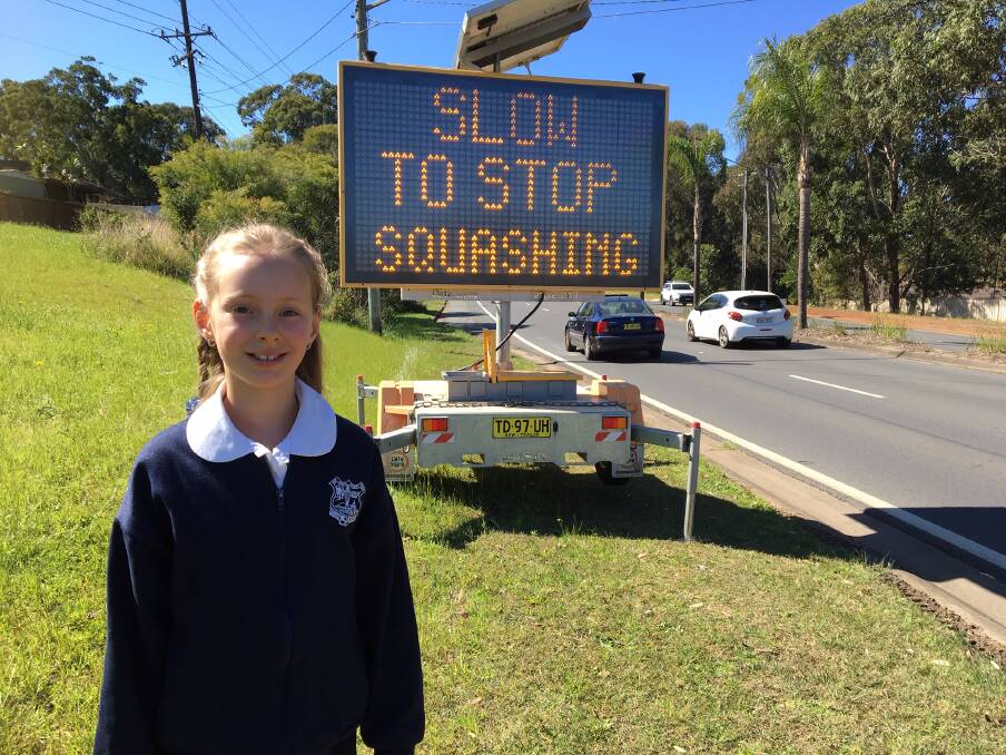 Slow down: Araminta Walker of Laurieton is the winner of council's koala safety signage competition.