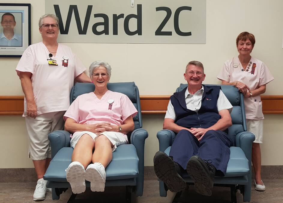 Pink Ladies Gabby Gregory, Jenny McKenzie and Sandra McAlvin with two of the three donated recliners and a very grateful Nursing Unit Manager, Stephen Judd.