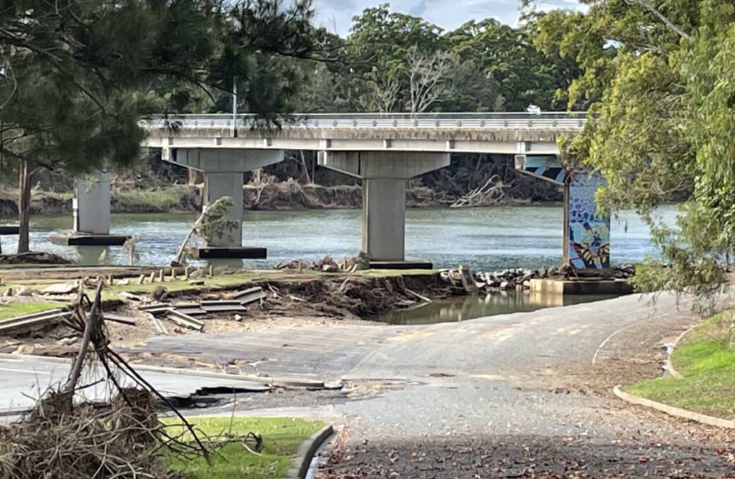 Big job ahead: The flood damage is extensive at Wauchope's Rocks Ferry Reserve.