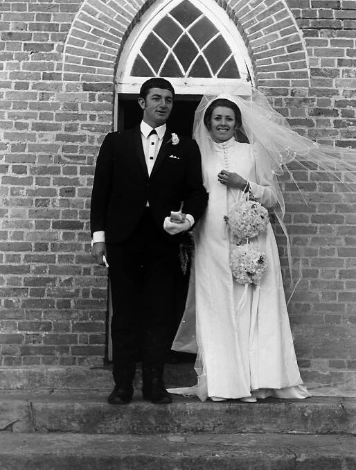  Newly Weds, Mr and Mrs Roger Quinn outside St Thomas Church, 1971